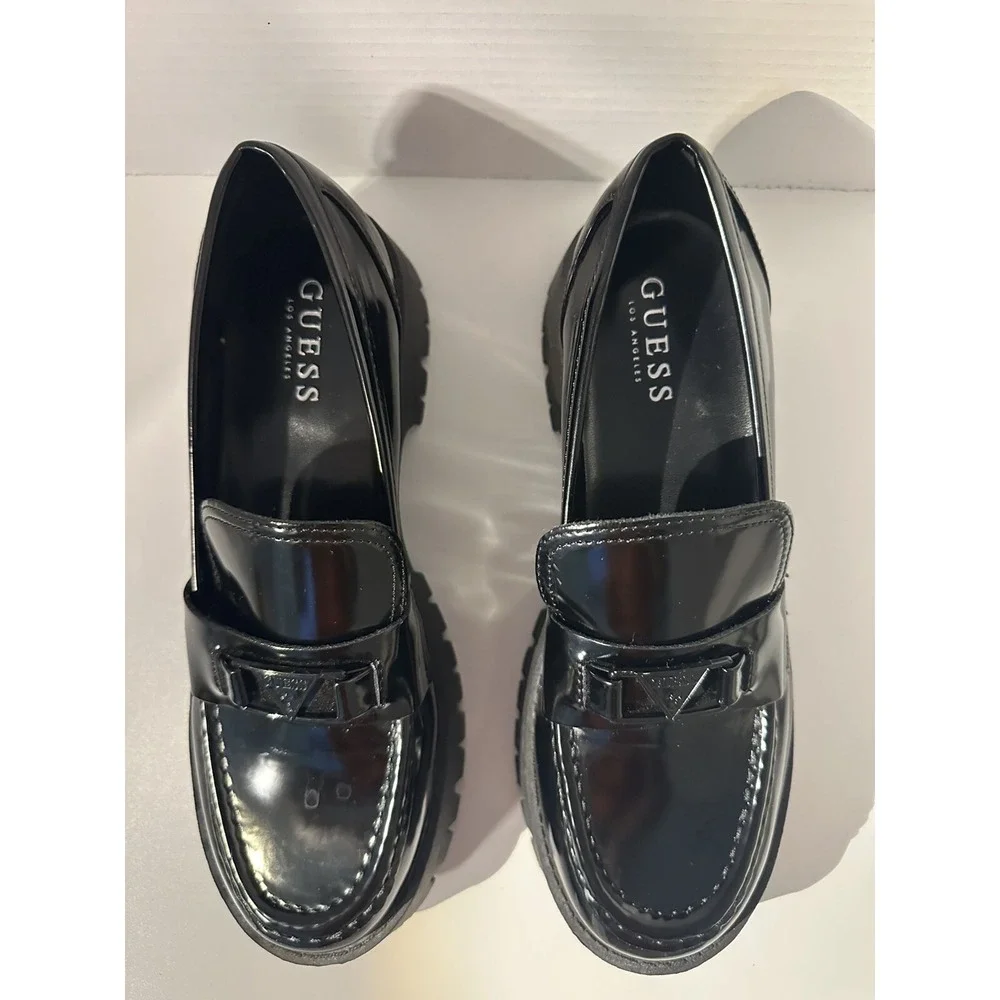 Guess Black Patent Leather Platform Loafers Shoes SIZE 8.5